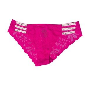 NWT Victoria's Secret VS PINK Strappy Cheekster Panties Hot Pink‎ Floral Lace M